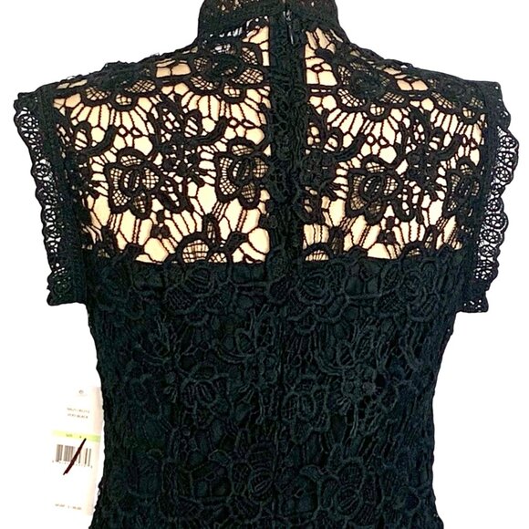 Elegant Black Crochet Lace Sheath Dress Nanette Lepore SZ 4 Classic Evening New - Picture 8 of 13